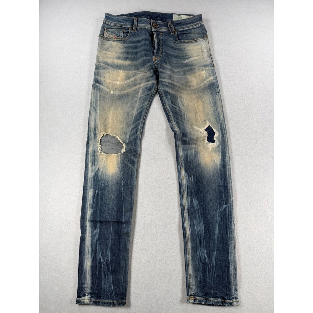 Y2k Diesel Distressed Slim Straight Jeans Mens 31 Blue Denim Italy Button Fly